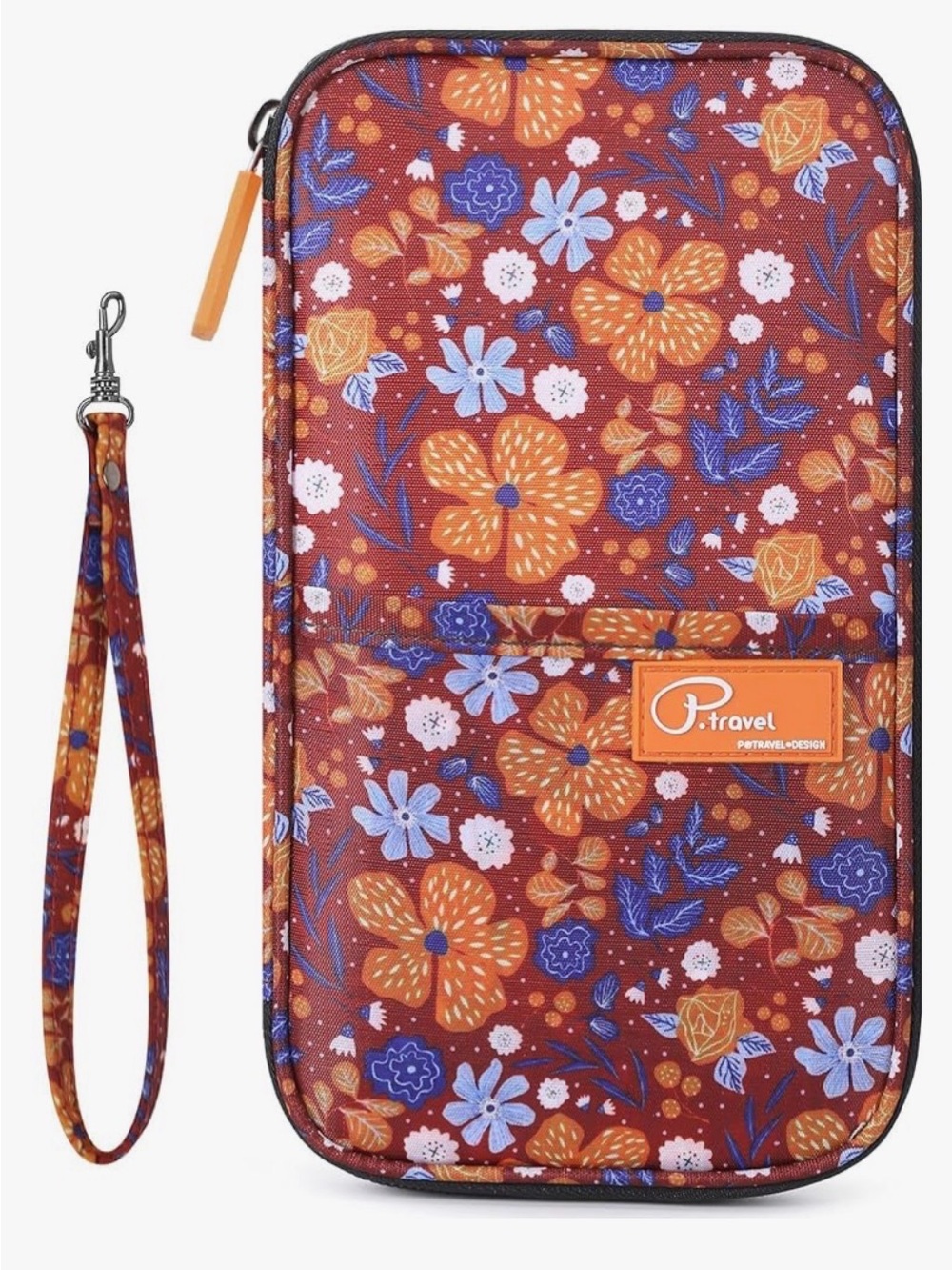 P.TRAVEL Floral Passport & Phone Organizer - Rust Orange NWT